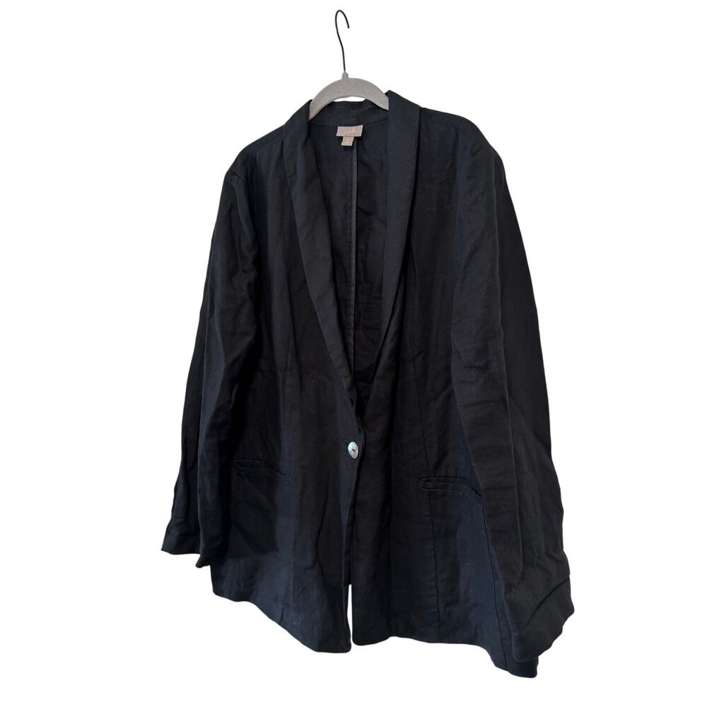 J. Jill Linen Blazer Women’s XL Black Open Front One Button Lightweight Jacket - Picture 5 of 10